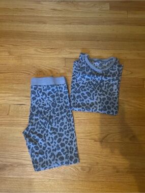 Cuddl Duds Blue and Gray Leopard Print Women's Pajama Set